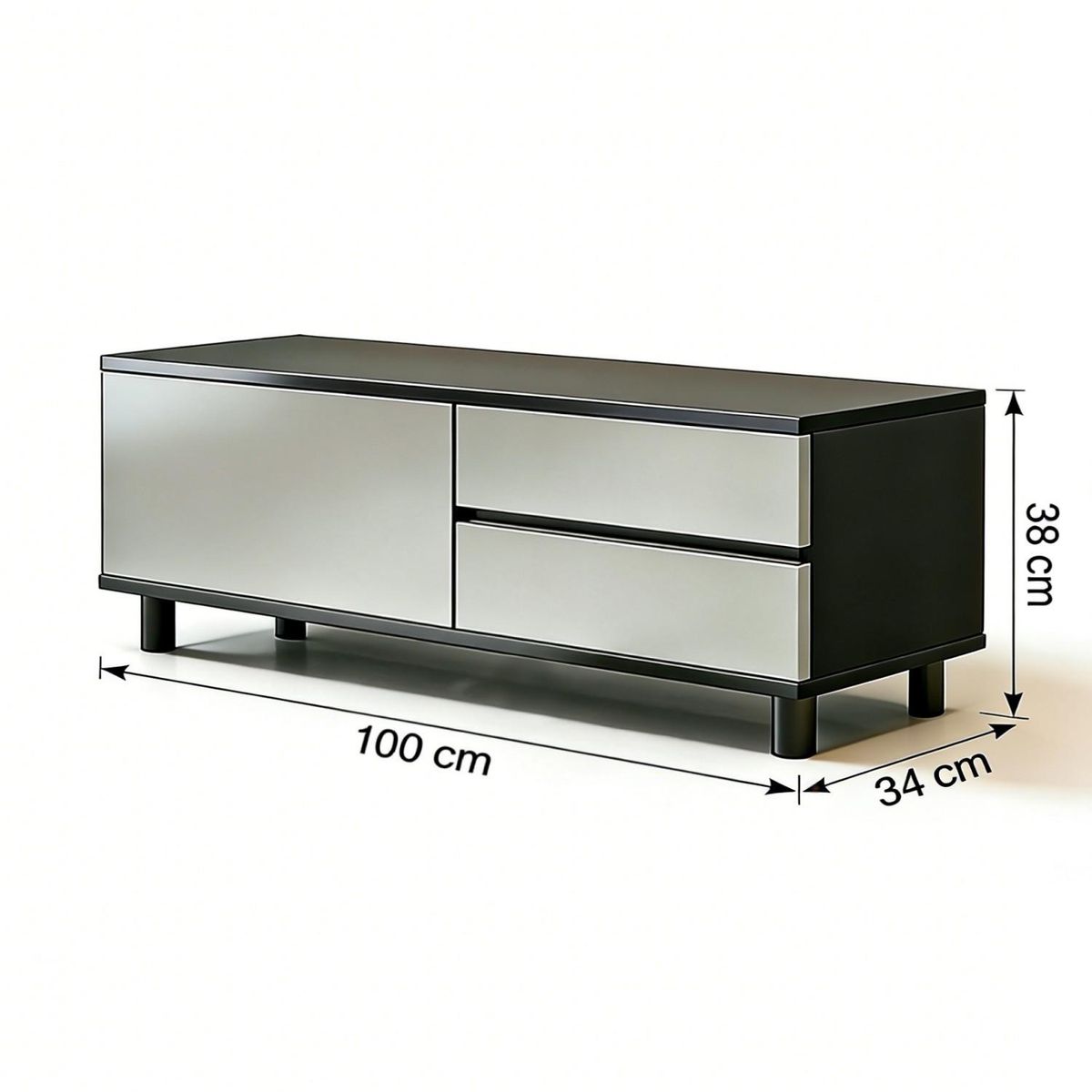 GENERICO - Rack De TV Moderno Minimalista Elegante Negro Gris 2 Cajones 1 Puerta 100x34x38cm mdf