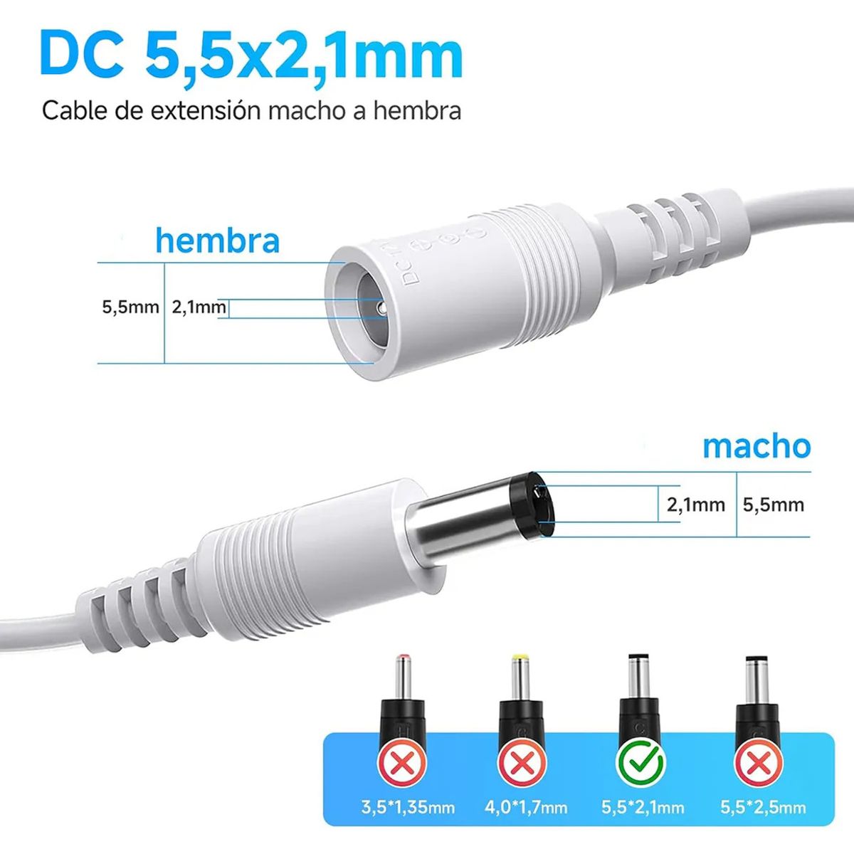 GENERICO - 20 Metros Cable Cámara Seguridad Extensor Universal 12v