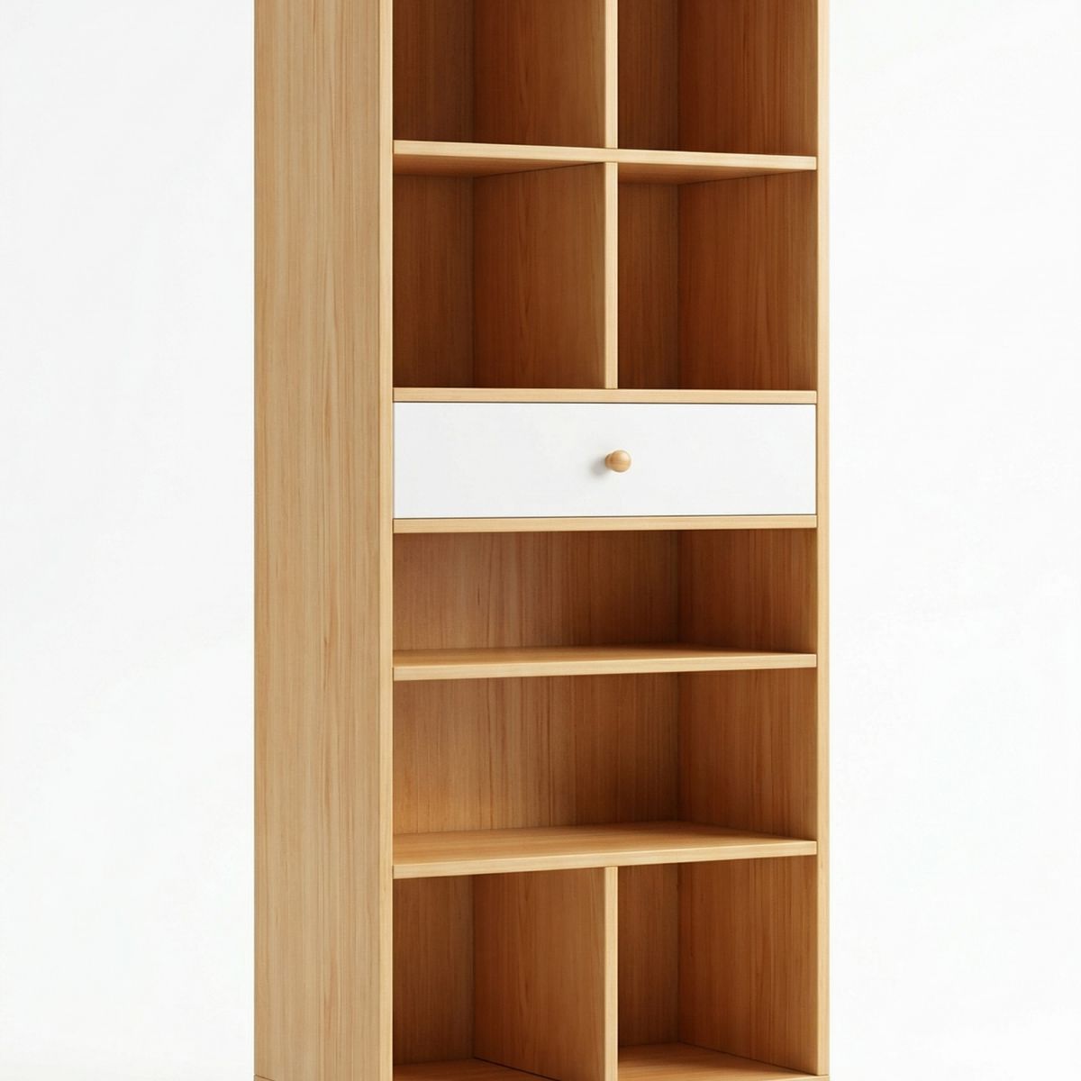 GENERICO - Estante Librero Nórdico  8 Nichos Y 1 Cajón Roble Blanco  60x30x172cm Mdp