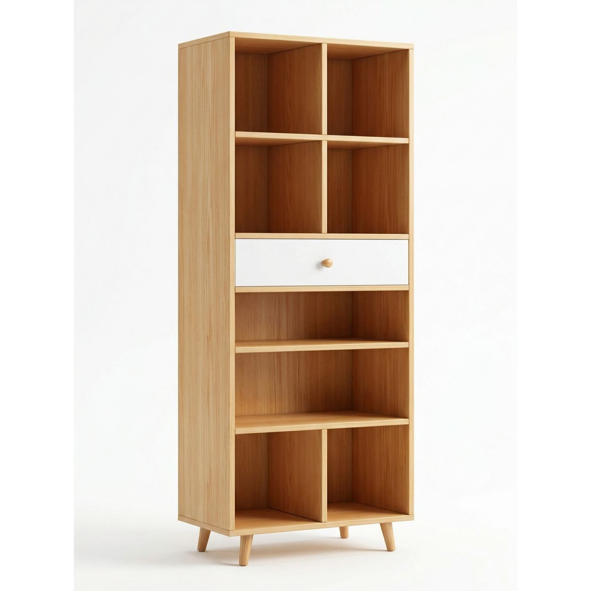 GENERICO - Estante Librero Nórdico  8 Nichos Y 1 Cajón Roble Blanco  60x30x172cm Mdp