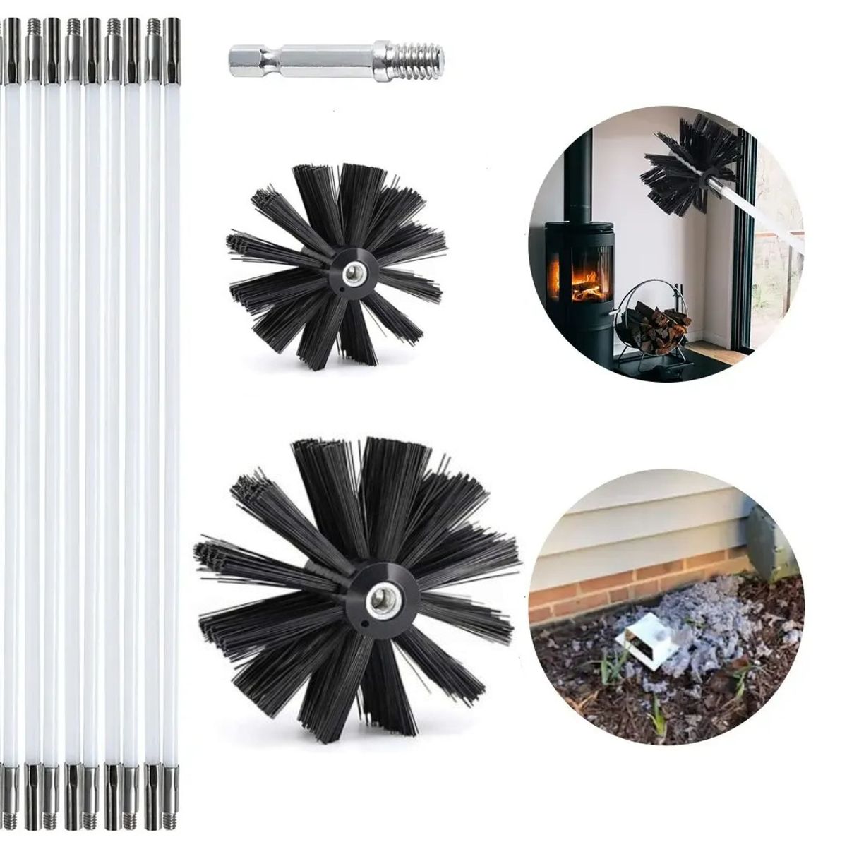 KUANGYE - Kit Limpieza Estufa Leña Cañon Con 9 Varillas de 41 cm,Cepillo De 4 + 6 Pulgadas