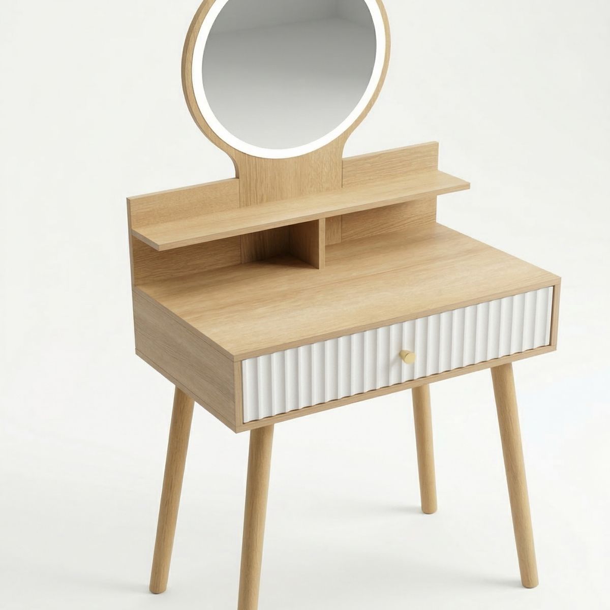 GENERICO - Tocador Con Espejo Circular Led Y Cajón Maquillaje 60x40x127cm