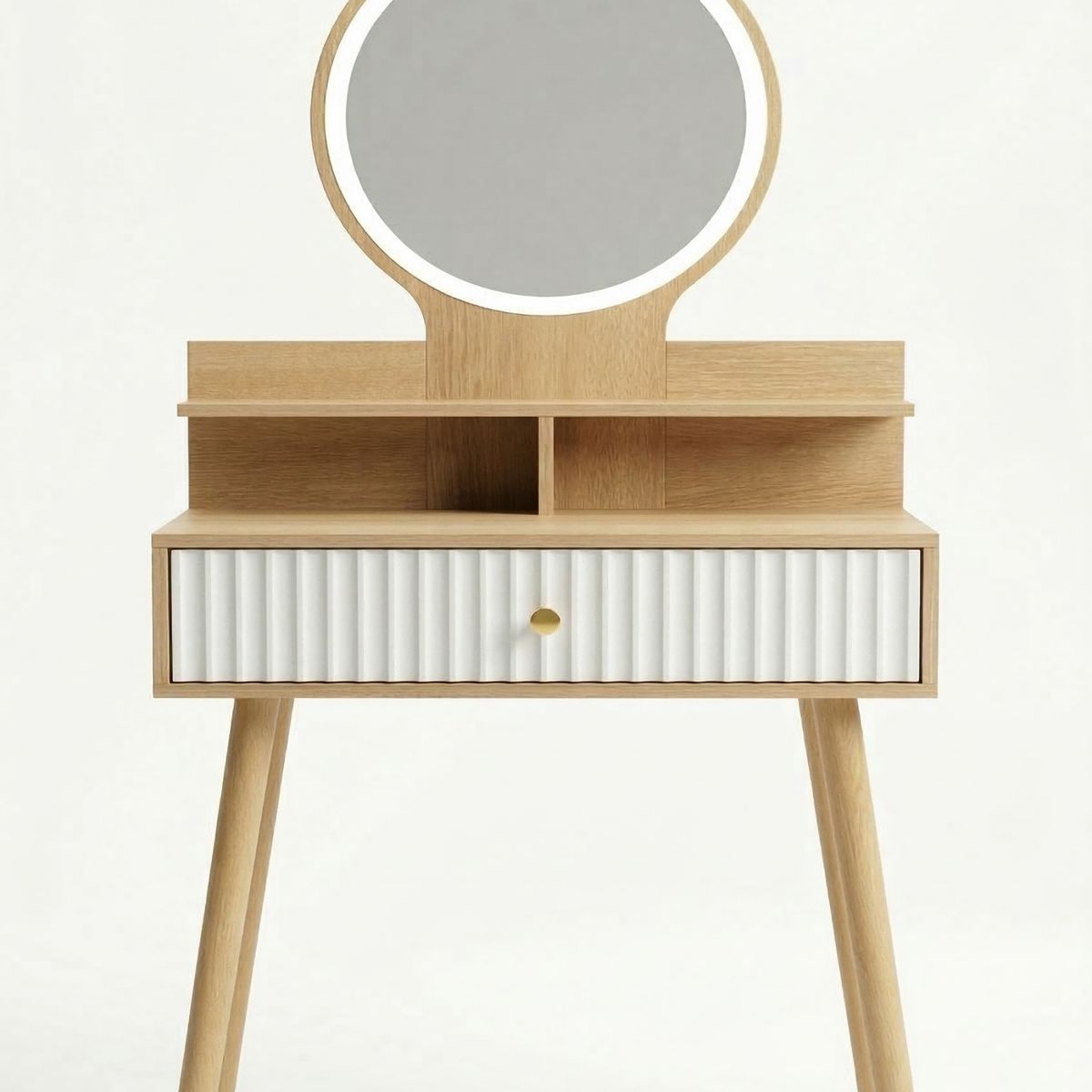 GENERICO - Tocador Con Espejo Circular Led Y Cajón Maquillaje 60x40x127cm