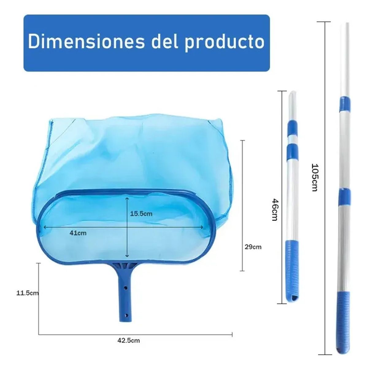 GENERICO - Red Limpiar Para Piscina Con Poste Telescópico Skimmer Hojas 105 CM