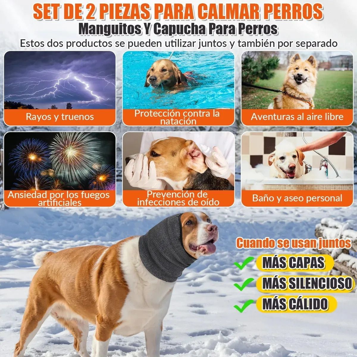 GENERICO - 2 Piezas Orejeras Ajustables Para Perros Mascotas Aislamiento Acústico Tranquilidad