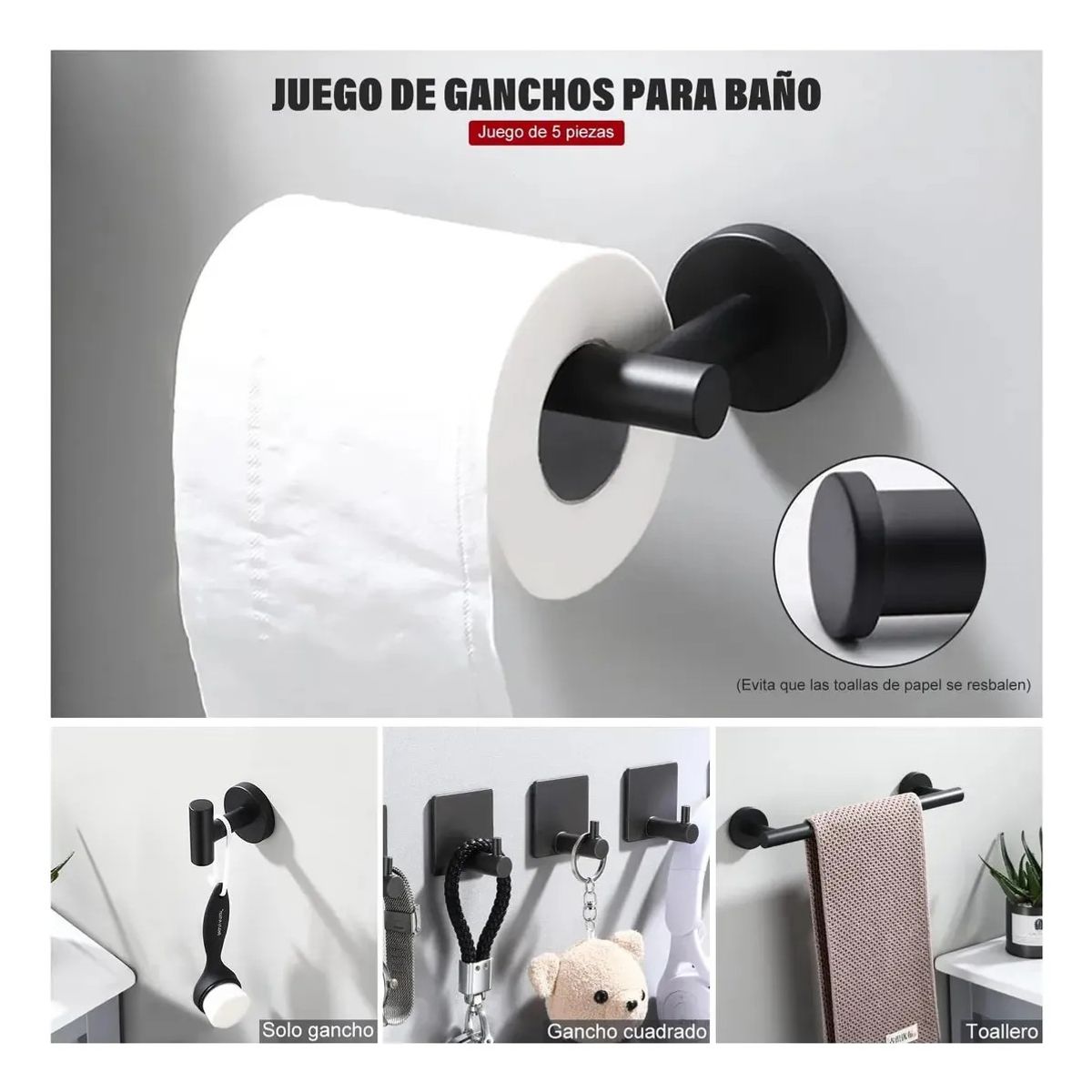 GENERICO - Juego De Accesorios De Baño Completo 304 Inoxidable 5pzs Neg