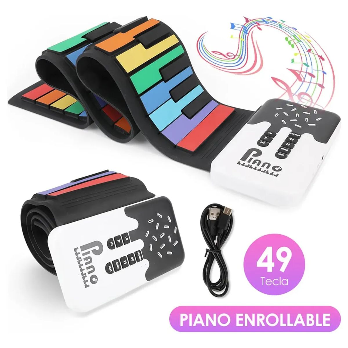 GENERICO - Piano Portátil Teclado Musical Flexible Arcoíris 49 Teclas