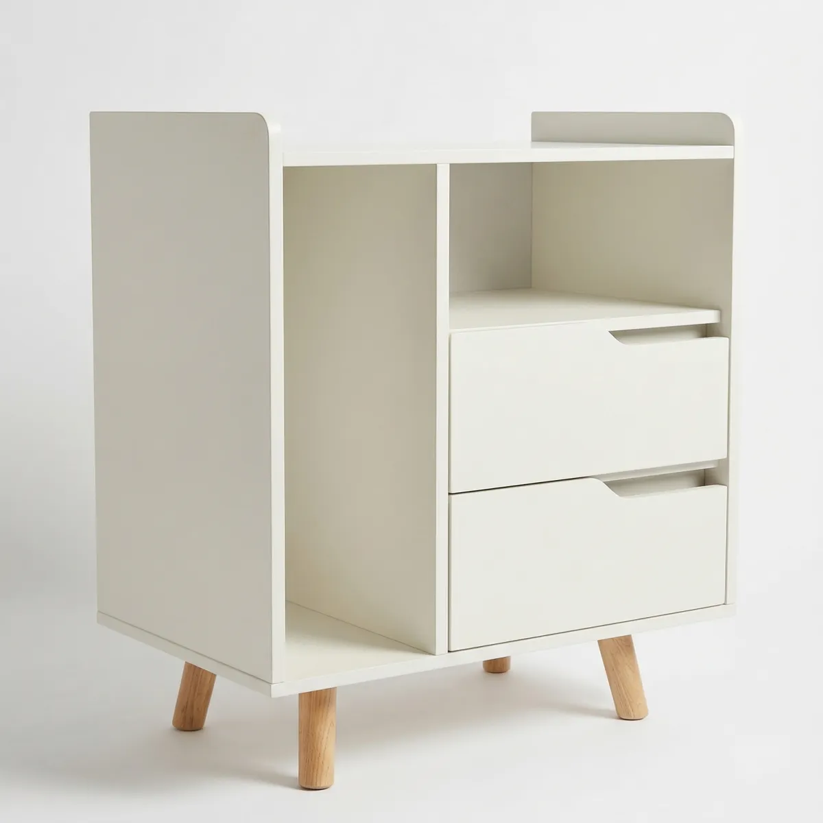 GENERICO - Velador Estilo Crema Nórdico 2 Cajones Con espacio y Porta Revistas 43×30×62 Cm