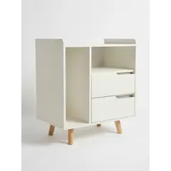 GENERICO - Velador Estilo Crema Nórdico 2 Cajones Con espacio y Porta Revistas 43×30×62 Cm