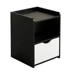 GENERICO - Velador Moderno Cajón Y Estante Abierto 30x30x40cm 1.5cm Mdf Negro