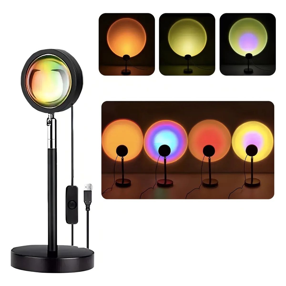 GENERICO - Sunset Lamp Lámpara de noche al atardecer con proyector LED con control de color de 16 colores