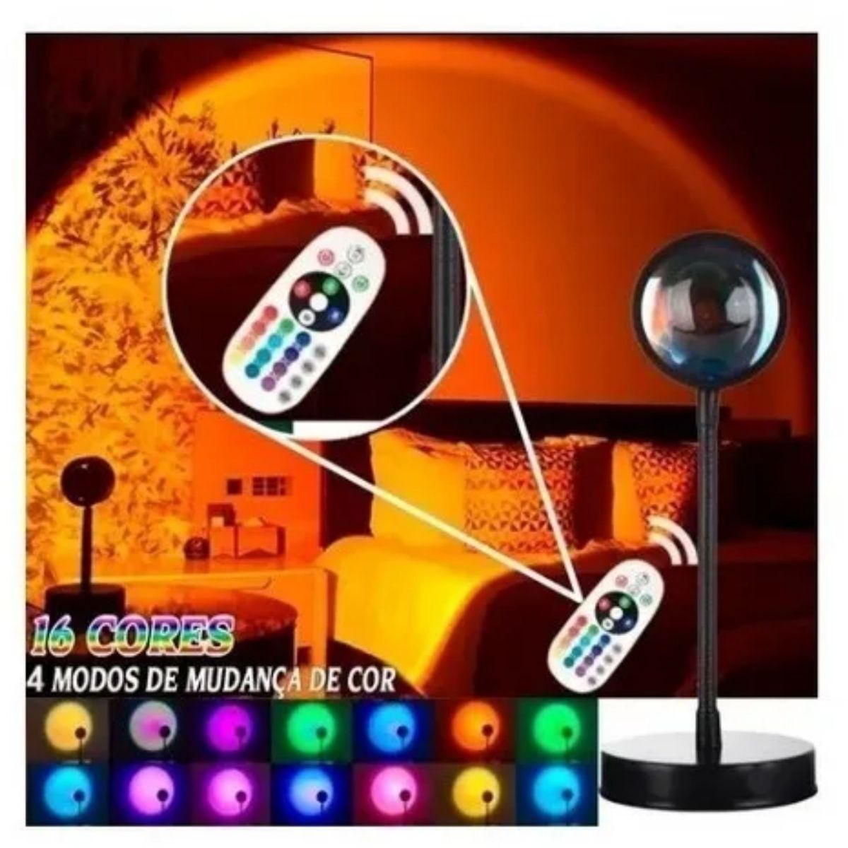 GENERICO - Sunset Lamp Lámpara de noche al atardecer con proyector LED con control de color de 16 colores