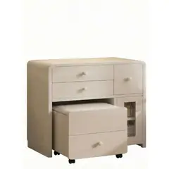 GENERICO - Tocador Creamy Madera Sólida Taburete Minimalista Elegante Diseño Curvo Y Vidrio Estriado 80x40x78cm