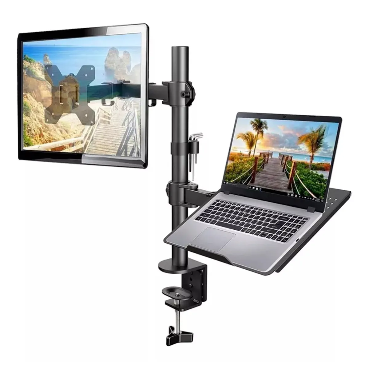 GENERICO - Soporte Brazo Doble Para Monitor Notebook Escritorio