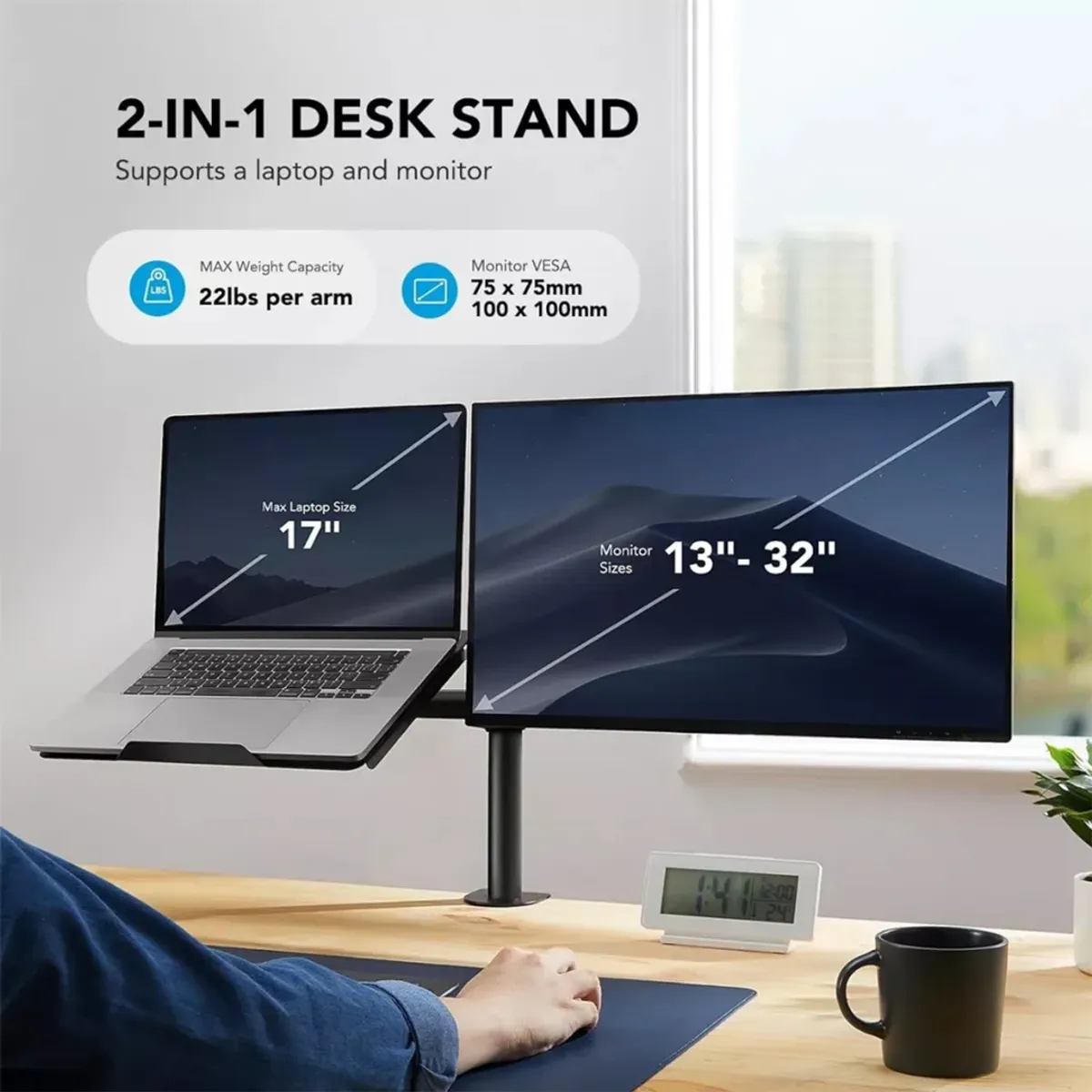 GENERICO - Soporte Brazo Doble Para Monitor Notebook Escritorio