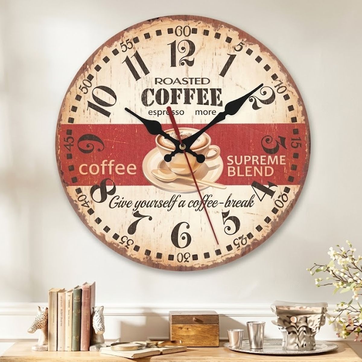 GENERICO - Reloj de Pared Análogo Rústico Vintage Retro Coffee