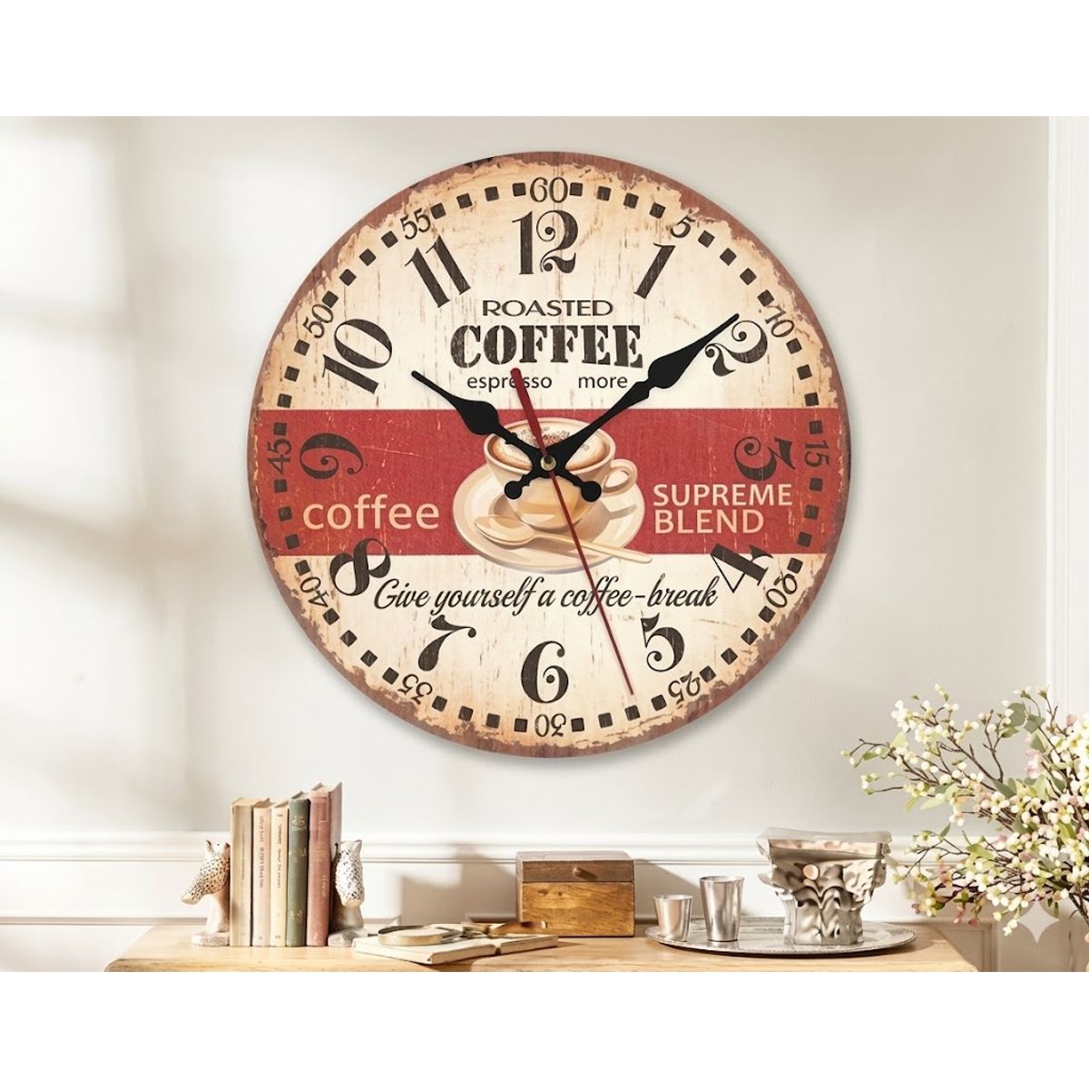 GENERICO - Reloj de Pared Análogo Rústico Vintage Retro Coffee