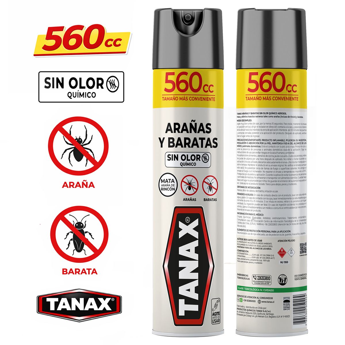 TANAX - INSECTICIDA ARAÑAS Y BARATAS SIN OLOR 560CC TANAX AEROSOL