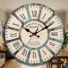 GENERICO - Reloj de Pared Análogo Rústico Vintage Retro Números Romanos