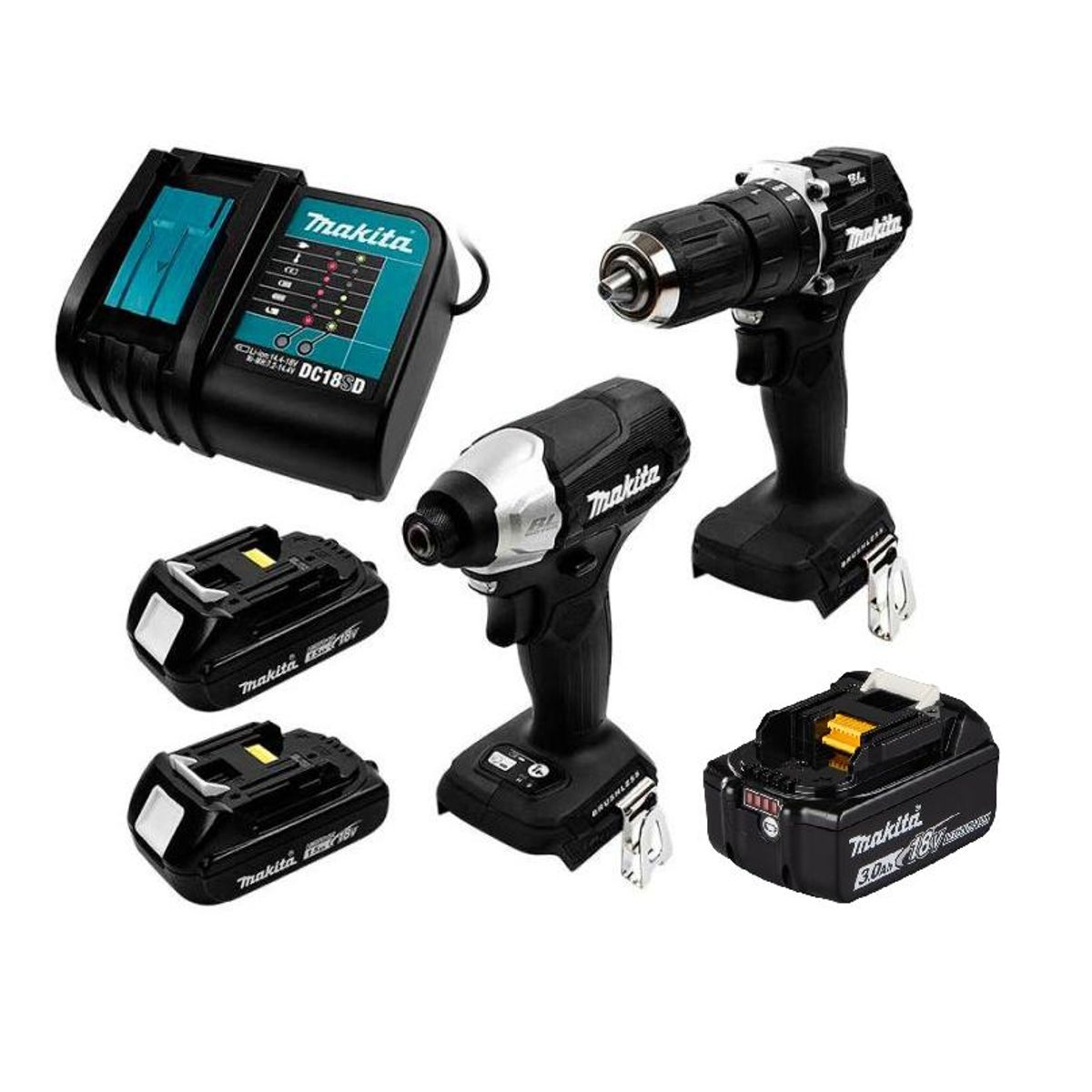 MAKITA - PACK MAKITA BLACK 18V TALA PERC+ATOR IMAC+2B 1.5+1B 3A+C