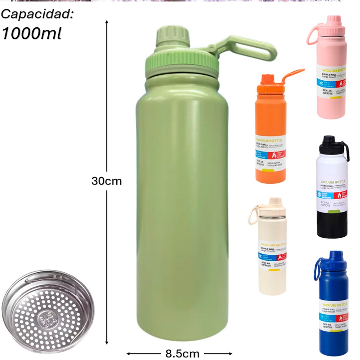 WAKESHOME - Termo Vaso Térmico 1000 ml Acero Inoxidable Antiderrame