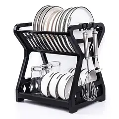 GENERICO - Secador Escurridor de Platos 2 Niveles Plástico Escurridor Color Negro