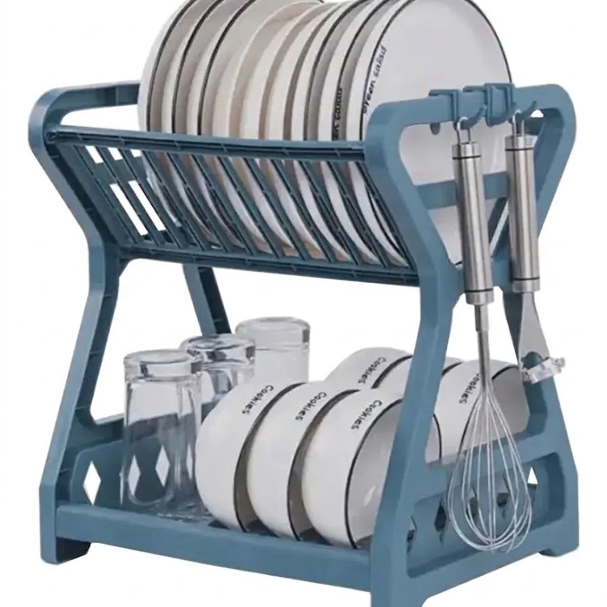 GENERICO - Secador Escurridor de Platos 2 Niveles Plástico Escurridor Color Azul acero