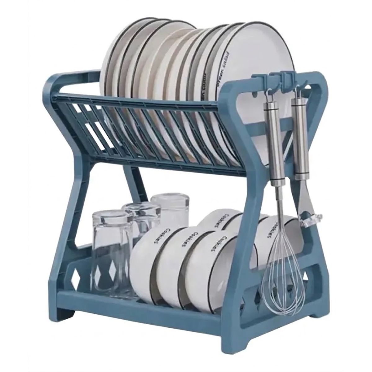 GENERICO - Secador Escurridor de Platos 2 Niveles Plástico Escurridor Color Azul acero