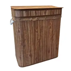 WAKESHOME - Canasto Ropa Sucia Pleglable Cesto Bambu 3 Divisiones con Tapa