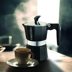 STERN - Cafetera Moka de aluminio negra 3 tazas (170 ml)