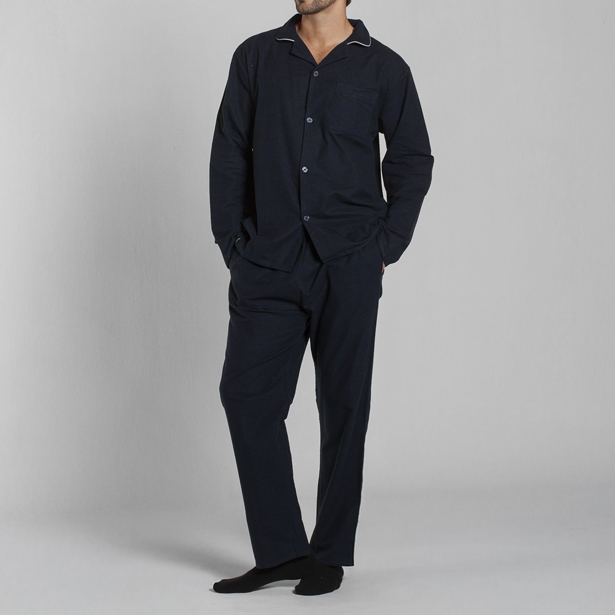 MONARCH - Pijama Franela Manga Larga Pantalón Liso Hombre Monarch
