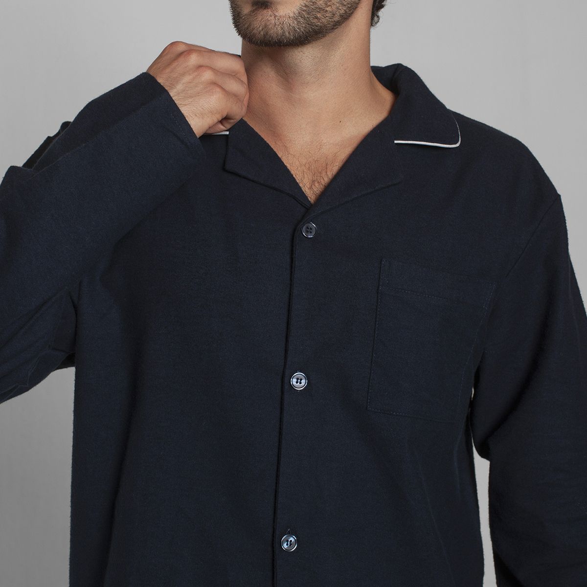 MONARCH - Pijama Franela Manga Larga Pantalón Liso Hombre Monarch