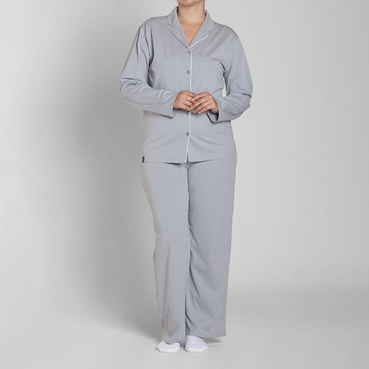 MONARCH - Pijama Algodón Abotonado Pantalón Liso Mujer Monarch
