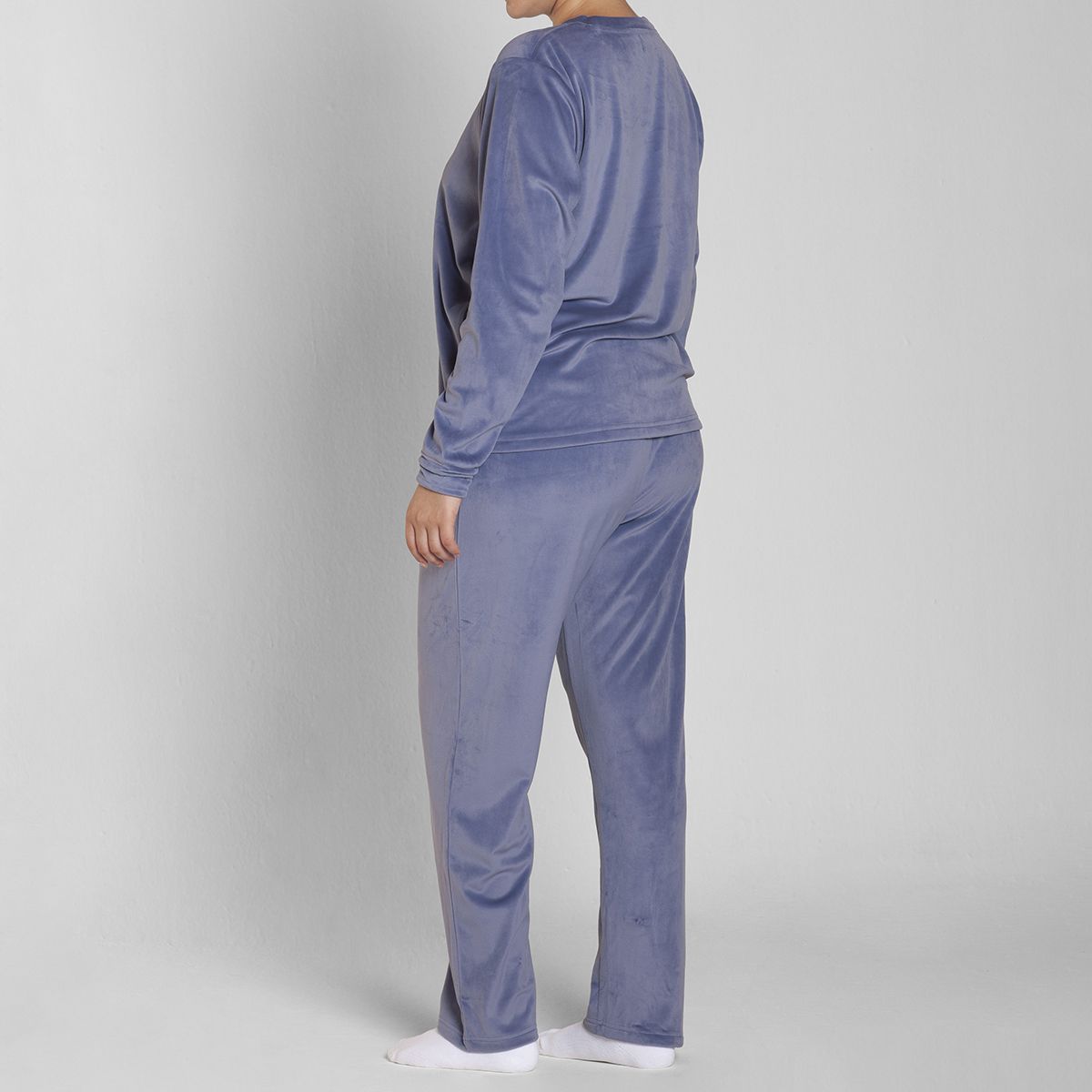 MONARCH - Pijama Plush Cuello Polo Pantalón Liso Mujer Monarch