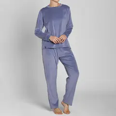 MONARCH - Pijama Plush Cuello Polo Pantalón Liso Mujer