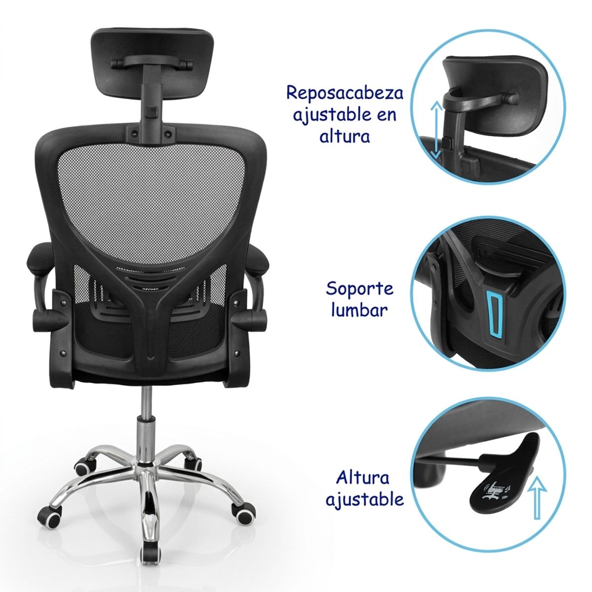 GENERICO - Silla de Oficina Ergonómica, Tapicería Cómoda con ruedas Color Negro Material del tapizado Mesh