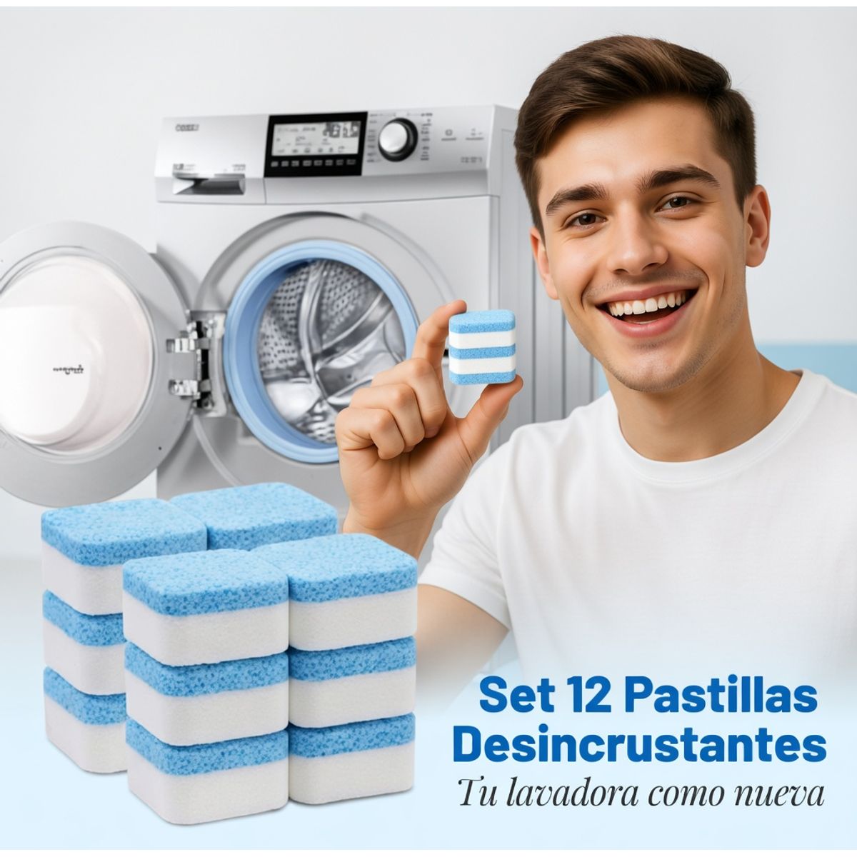 MOVI - Set 12 Pastillas para Limpiar Lavadora - Limpiador Profundo de Tambor y Desincrustante