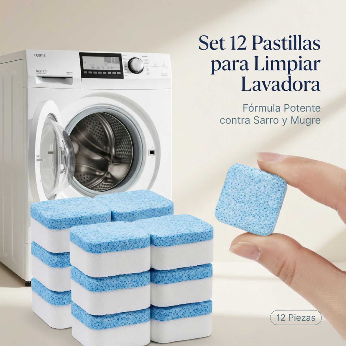 MOVI - Set 12 Pastillas para Limpiar Lavadora - Limpiador Profundo de Tambor y Desincrustante