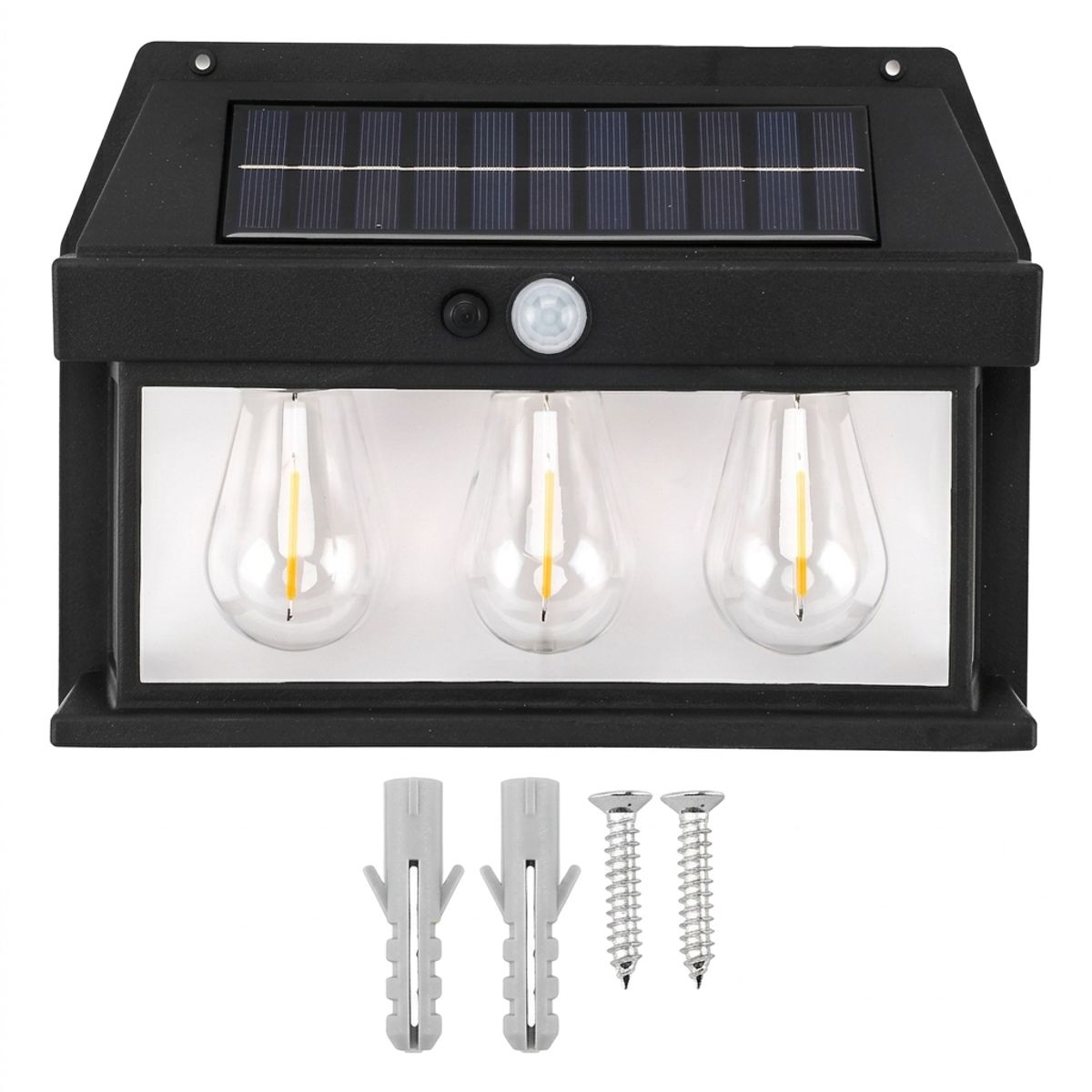 GENERICO - Aplique Lampara Solar Impermeable con Sensor Vintage 3 Led Negro