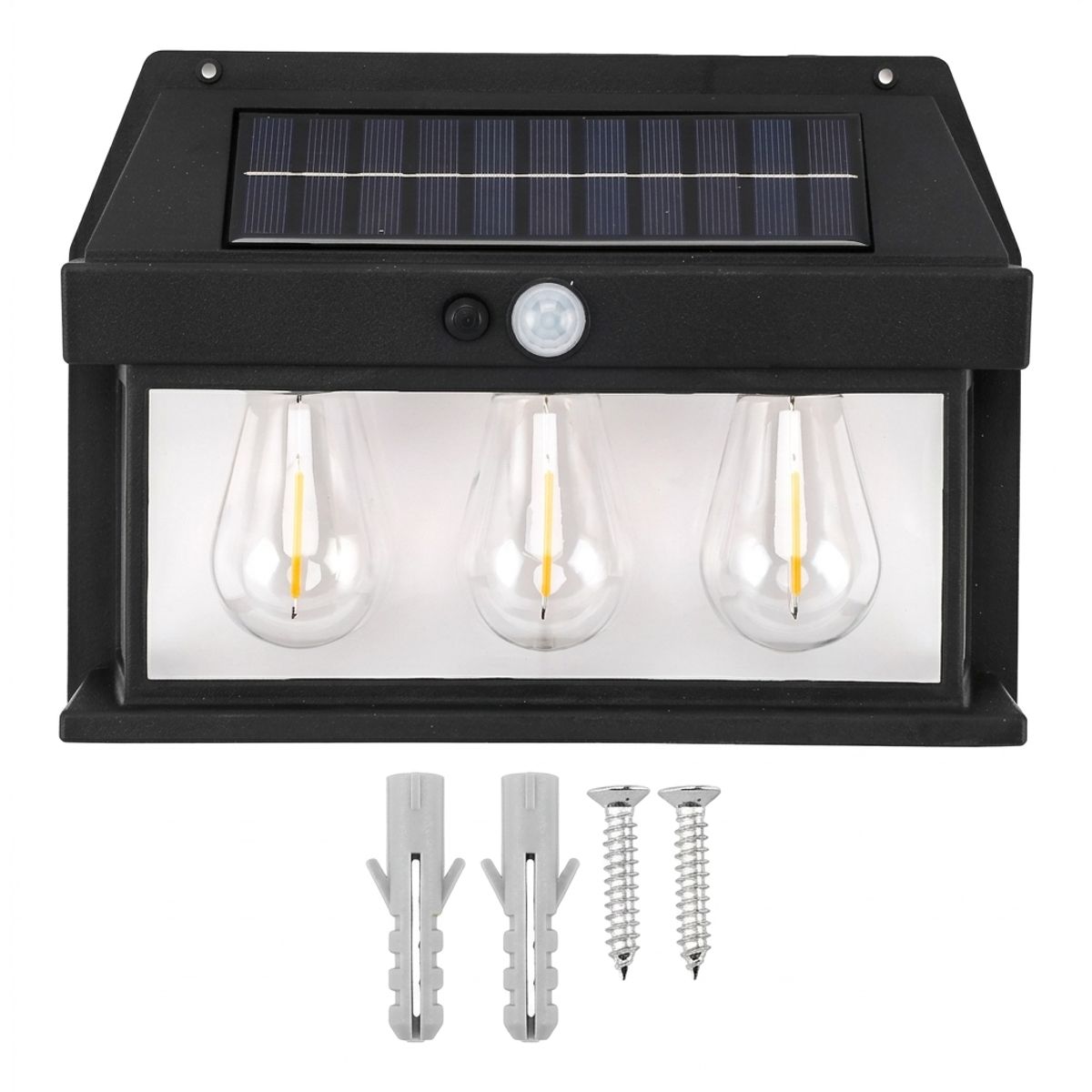GENERICO - Aplique Lampara Solar Impermeable con Sensor Vintage 3 Led Negro