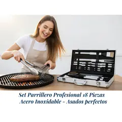 MOVI - MALETA DE LUJO CON SET PARRILLERO DE 18 PIEZAS ACERO INOXIDABLE