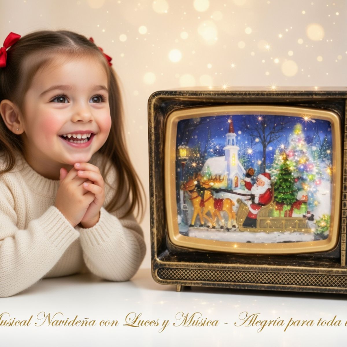 MOVI - Caja Musical Navideña con Luz en Forma de TV Retro - Adorno Navideño  Regalo Navidad Vintage