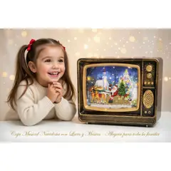 MOVI - Caja Musical Navideña con Luz en Forma de TV Retro - Adorno Navideño Regalo Navidad Vintage