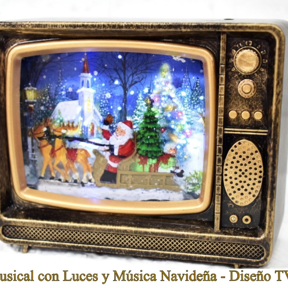 MOVI - Caja Musical Navideña con Luz en Forma de TV Retro - Adorno Navideño  Regalo Navidad Vintage