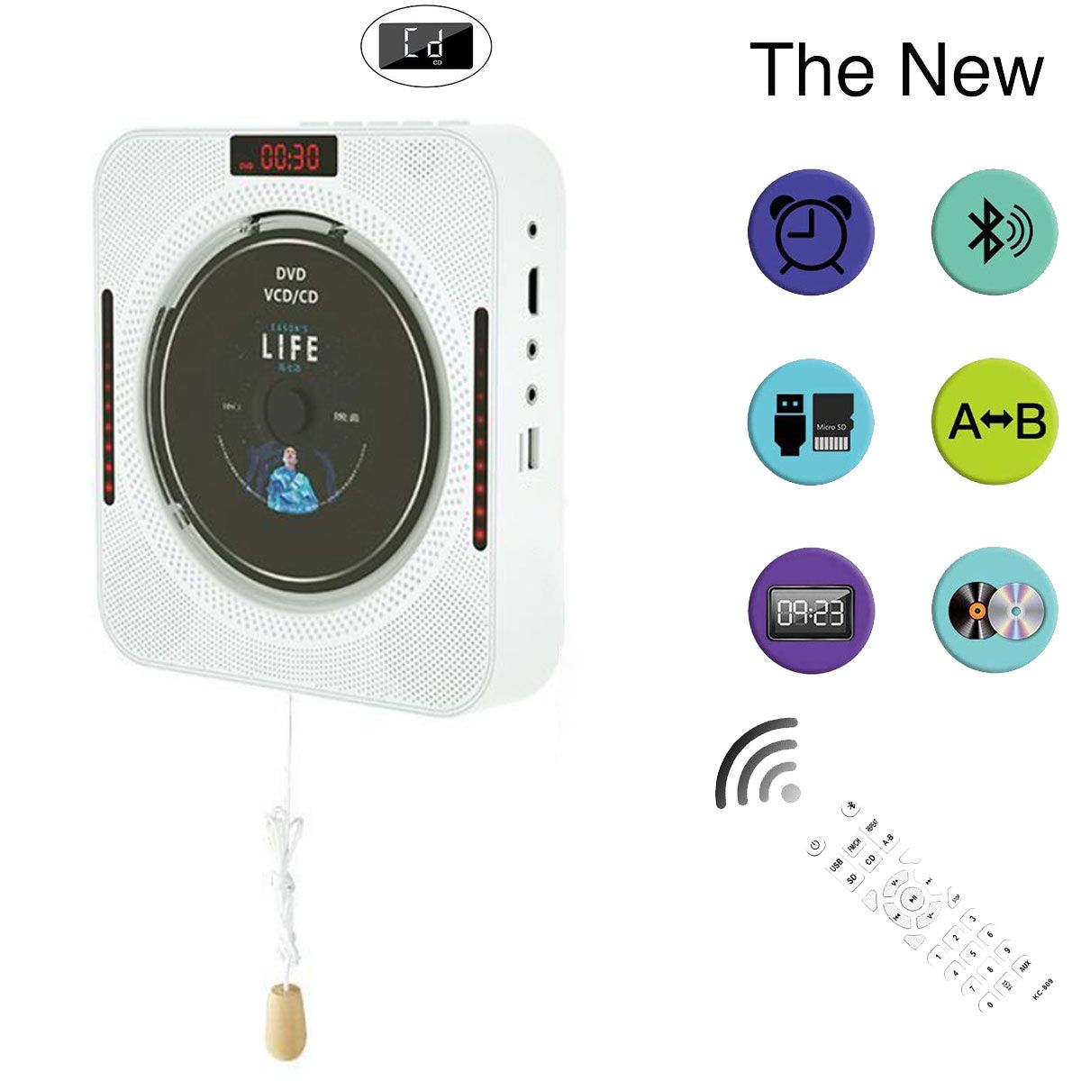 PUREPOWER - Reproductor de CD portátil con Bluetooth y Pantalla LCD para montar en la pared Soporte CDMP3AUX