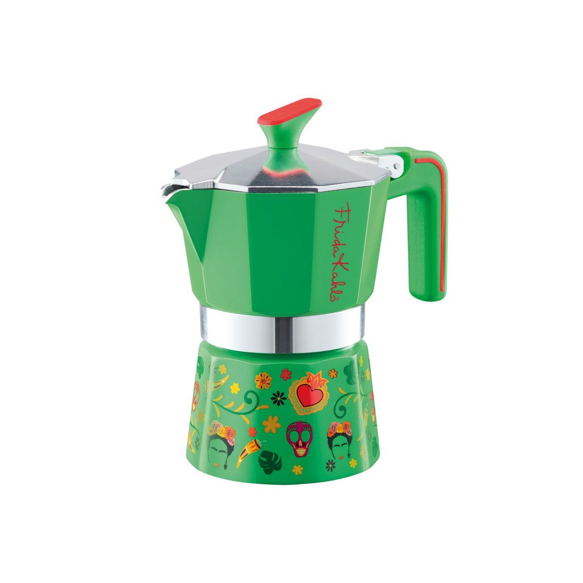 STERN - Cafetera de aluminio Frida Kahlo 3 tazas verde