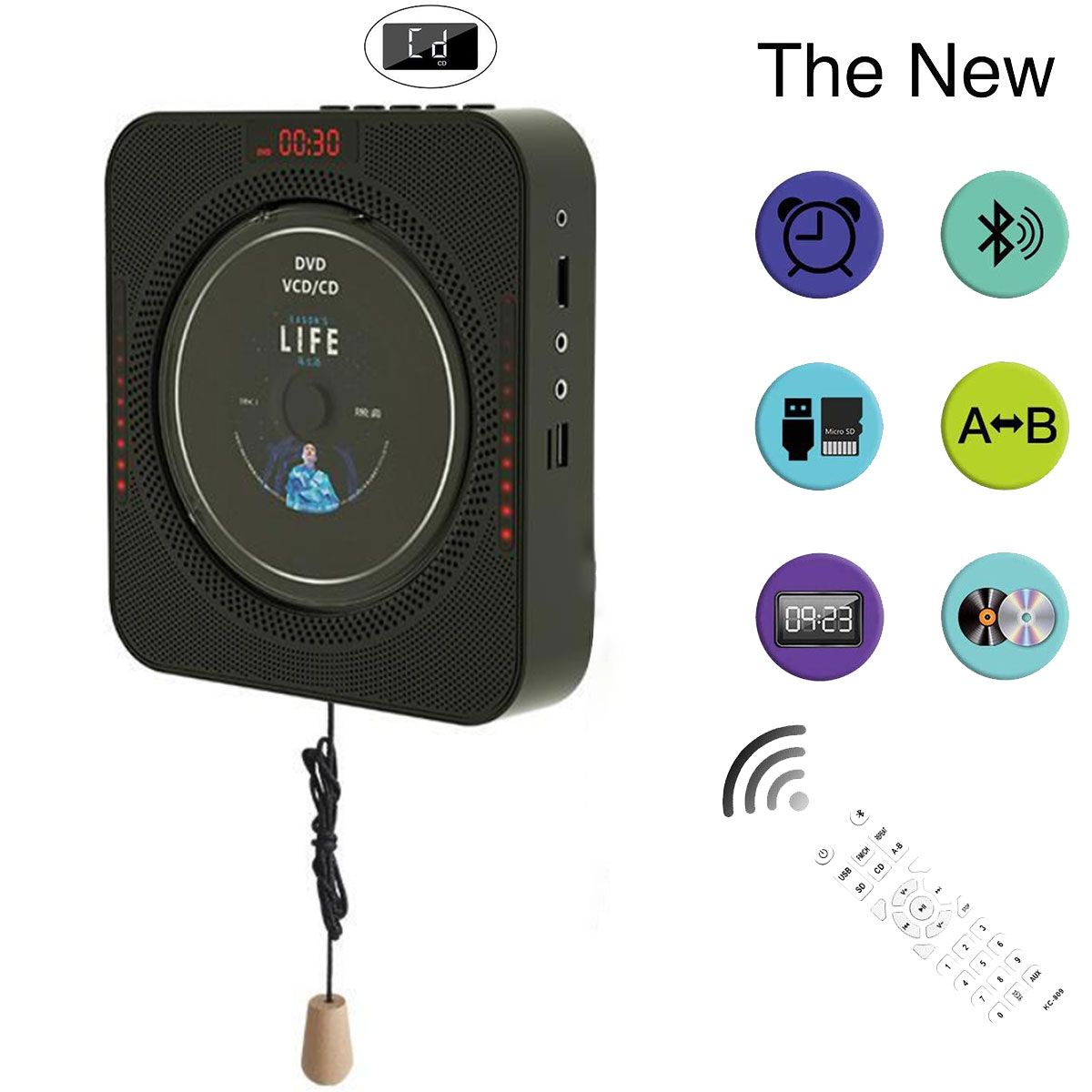 PUREPOWER - Reproductor de CD portátil con Bluetooth y Pantalla LCD para montar en la pared Soporte CDMP3AUX