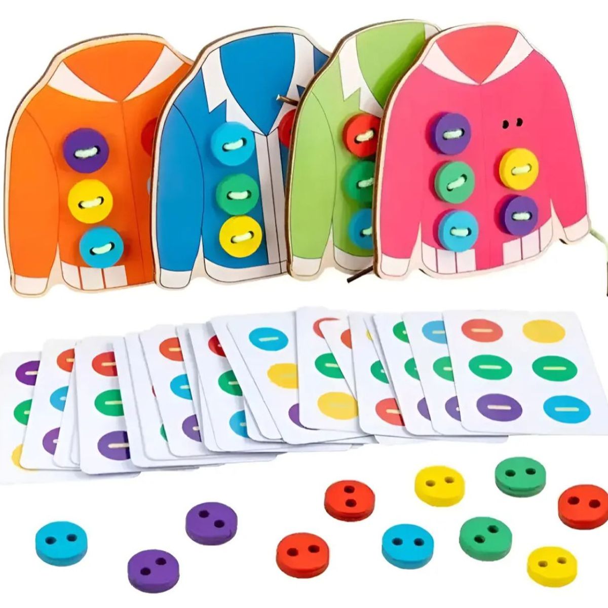 GENERICO - Juego Enhebrar Didáctico Motricidad Fina Maderas Botones