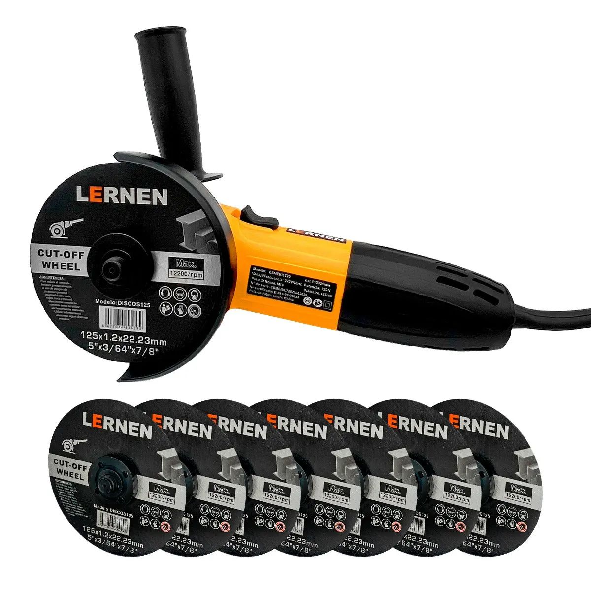 LERNEN - Esmeril Angular Eléctrico Lernen 125mm 720w Con 8 Discos