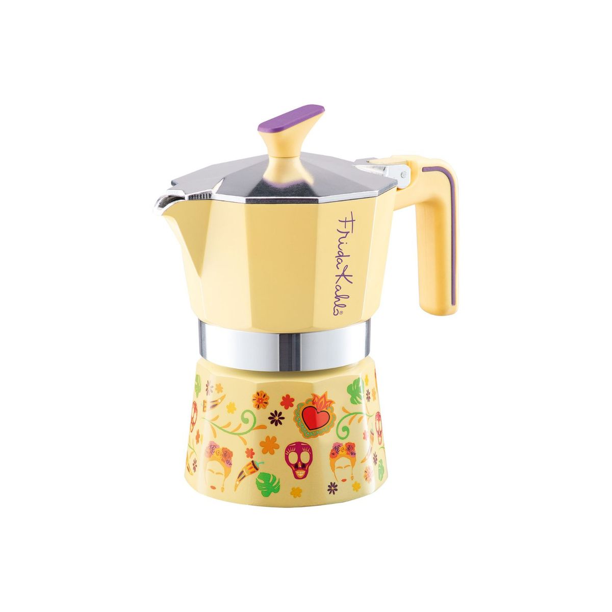 STERN - Cafetera de aluminio Frida Kahlo 3 tazas amarillo